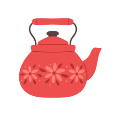 Cute kettle in classic design. Kitchenware. Tea time. Vector illustration in flat style