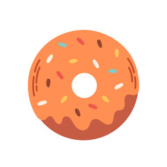 Cute donut with sprinkles. Sweets, pastries, bakery products. Vector illustration in flat style