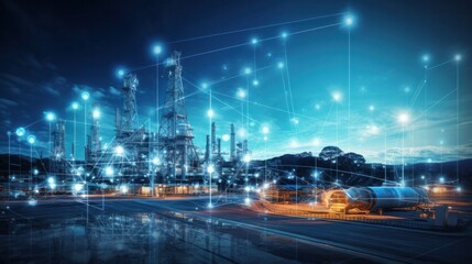 Modern factory, communication network. Telecommunication. IoT, Internet of Things, ICT, Information communication Technology,. Smart factory. Digital transformation, cloud connecting, generate by AI