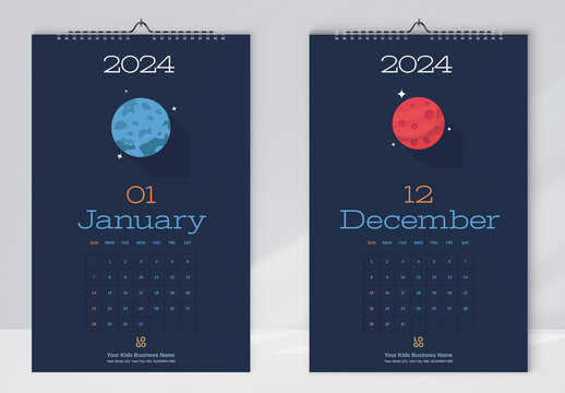 Kids Space Wall Calendar 2024