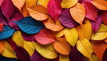Photo of a vibrant display of autumn leaves on a textured wall