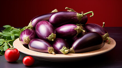 red and purple eggplant with tomatoes