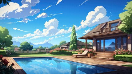 Obraz premium vector art of Gorgeous day in a suburban home