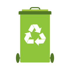 Ecological icon. Green trash container. Badge, sticker, vector