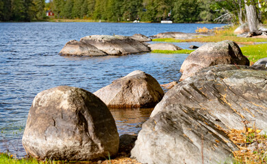 Lake on bright autumn day
