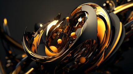 Black and gold 3D abstract shape.Generative AI