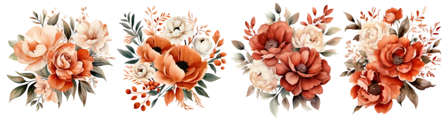 Foto op Canvas Watercolor Terracotta Floral clipart , Watercolor collection of hand drawn flowers , Botanical plant ,cut out transparent isolated on white background ,PNG file ,artwork graphic design illustration. © HappyTime 17
