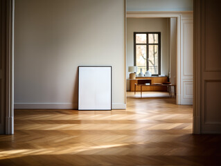 Thin Frame mockup Chic Parisian Interior Minimal wooden leaning frame mock-up Minimal Digital template poster mock up