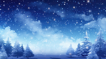 Fototapeta na wymiar beautiful simple winter landscape with trees full of snow, anime wallpaper, ai generated image