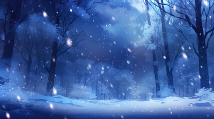 epic winter anime illustration, forest landscape scenery, ai generated image