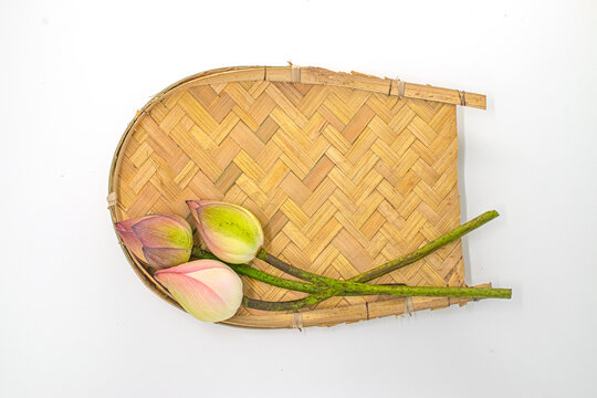 TOP VIEW OF KULO WITH LOTUS. ISOLATED ON WHITE.