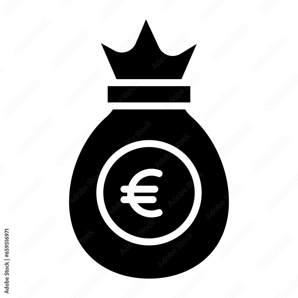 Sticker solid euro shopping bag icon