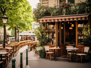 A charming European-style cafe with delightful outdoor seating and a cozy ambiance.