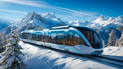 Zelfklevend Fotobehang train in the swiss alps © ARAMYAN