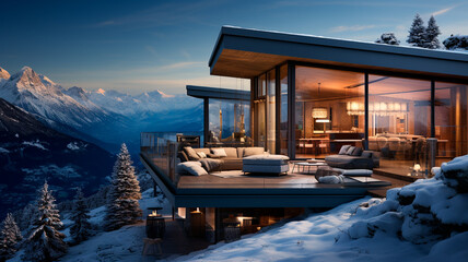 modern house in the mountains - obrazy, fototapety, plakaty