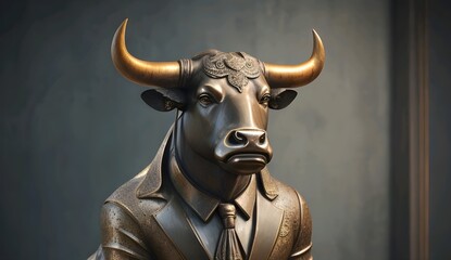 Metallic statue of a bull - obrazy, fototapety, plakaty