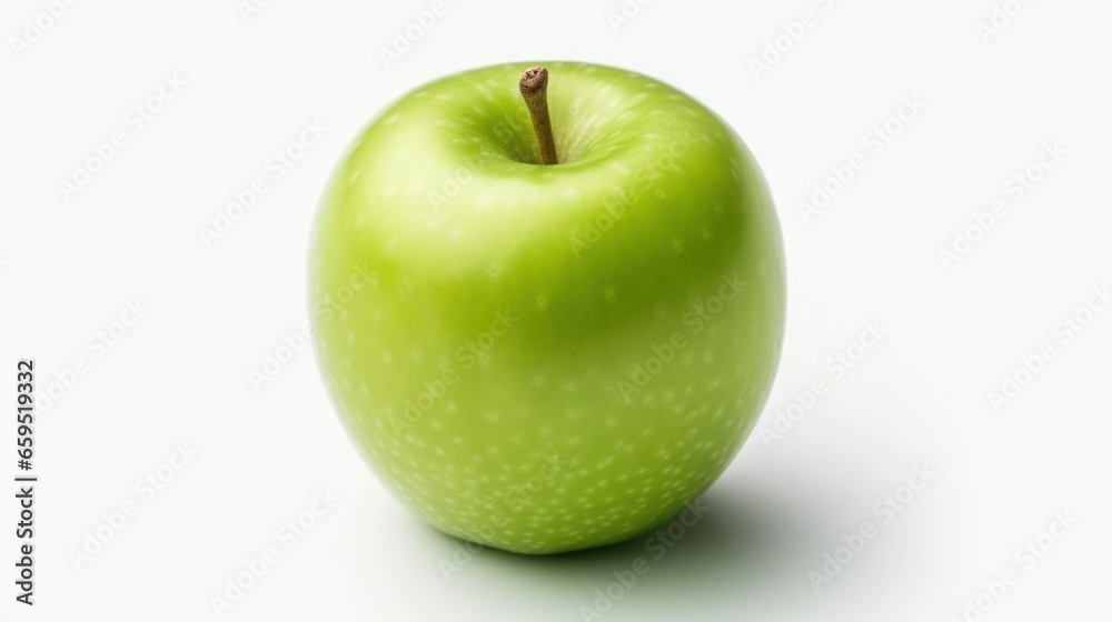 Wall mural ripe tasty green apple with leaf isolated on white
