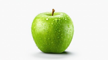 ripe tasty green apple with leaf isolated on white
