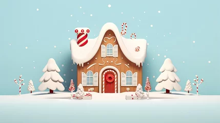 Papier Peint photo Lavable Bleu clair  a gingerbread house with candy canes and candy canes.  generative ai