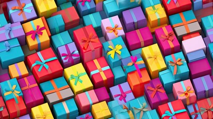  a lot of colorful presents that are stacked on top of each other.  generative ai
