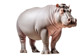 Fototapeta premium Hippo isolated on a transparent background. Animal right side portrait.