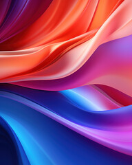 Background of flowing shiny colorful satin or silk, fashionable bright background of smooth silky fabric