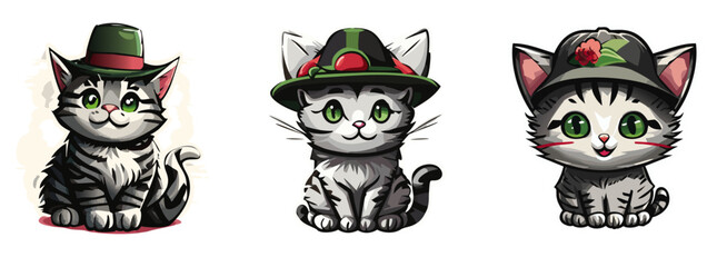 Grey cats with green hats © Wiktoria