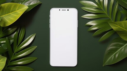 smartphone mockup design template white screen free copyspace for creative ideas advertising backdrop white smartphone on nature beautiful background - obrazy, fototapety, plakaty