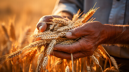 African man holding grain after harvest - obrazy, fototapety, plakaty