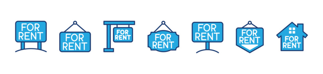 For rent sign. Rent hanging and board signs. Vector illustration