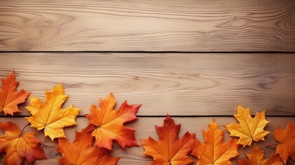 Naklejka na ściany i meble Maple Leaf on Wood Plank Backdrop