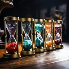 Set of  hourglasses with colorful sand