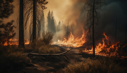 Mystery surrounds the spooky forest fire burning in the wilderness generated by AI