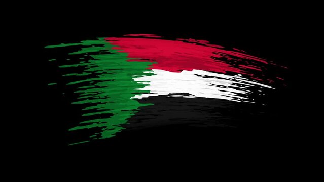 Sudan flag animation. Brush painted sudanese flag, transparent background. Brush strokes. Sudan state patriotic national banner template. Place for text. Animated design element, seamless loop