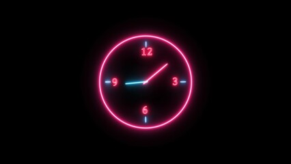 abstract glowing neon clock illustration background 4k 