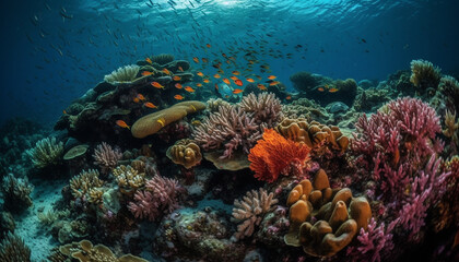 Naklejka na ściany i meble Colorful sea life in natural beauty of tropical underwater landscape generated by AI