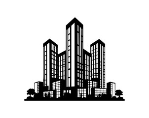 Flat roof house or commercial building in continuous line art drawing style. Modern architecture black linear sketch isolated on white background. Vector illustration	