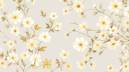  a white and yellow flower pattern on a light gray background.  generative ai