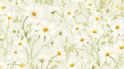  a bunch of white flowers on a light green background with yellow centers.  generative ai