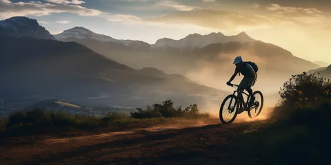 Foto op Canvas Mountain biker cyclist cycling on a mountain bike trail. Outdoor recreational lifestyle adventure sport activity in nature © JoelMasson