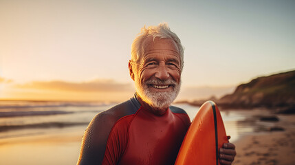 older man enjoying surfing. Generative AI
