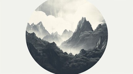  a painting of a mountain landscape with a ship in the distance.  generative ai