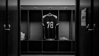Modern men sportswear collection hanging in black and white locker generated by AI