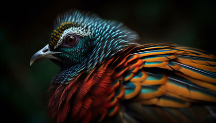 Obraz premium Majestic peacock vibrant feathers catch the eye generated by AI