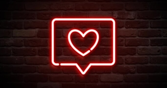 Animated flickering neon like icon on the wall. Animation, motion graphics design.