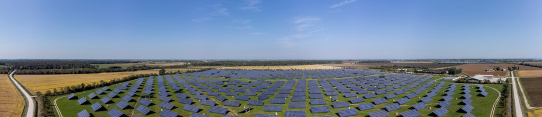 Fototapeta premium drone view of Solar Panel Farm Carlino, Udine, Italy