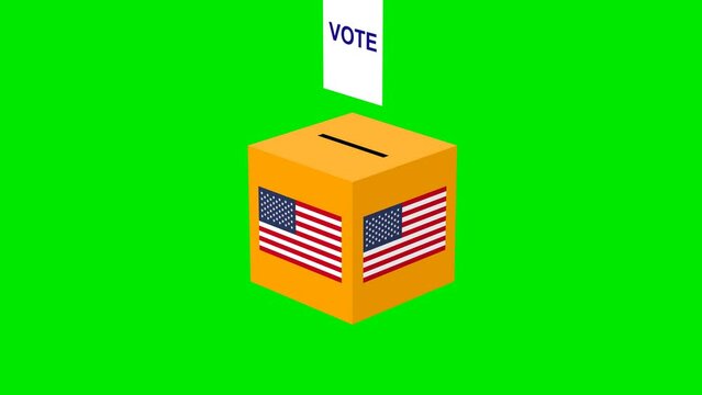Animated election voting box, American flag icon.