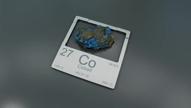 Raw Cobalt mineral within the periodic table.