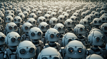 illustration of a crowd of robots, all look the same