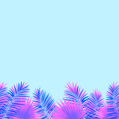 Summer tropical border frame with exotic jungle plants, palm leaves and place for text. Amazon foliage vector background. tropic design for beauty and fashion, travel, vacations card and banners